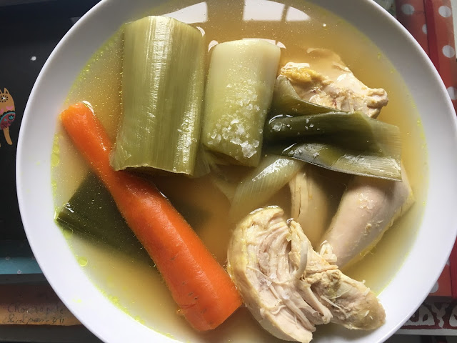 Instant Pot Chicken, Leek and Carrot soup - a delicious soup that is low carb and super easy with homemade, pressure cooked chicken stock, by Feisty Tapas Instant Pot Chicken, Leek and Carrot soup - a delicious soup that is low carb and super easy with homemade, pressure cooked chicken stock, by Feisty Tapas