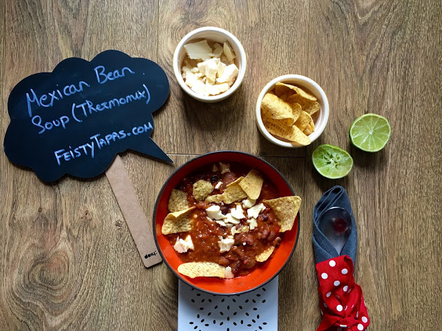 Julie's Thermomix Mexican Bean Soup Julie's Thermomix Mexican Bean Soup served with tortilla chips, fresh lime wedges and wensleydale cheese