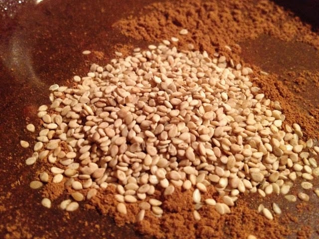 Maple-Glazed Roast Chicken with Sesame Seeds - Maple syrup, sesame seeds, red wine vinegar, cinamon