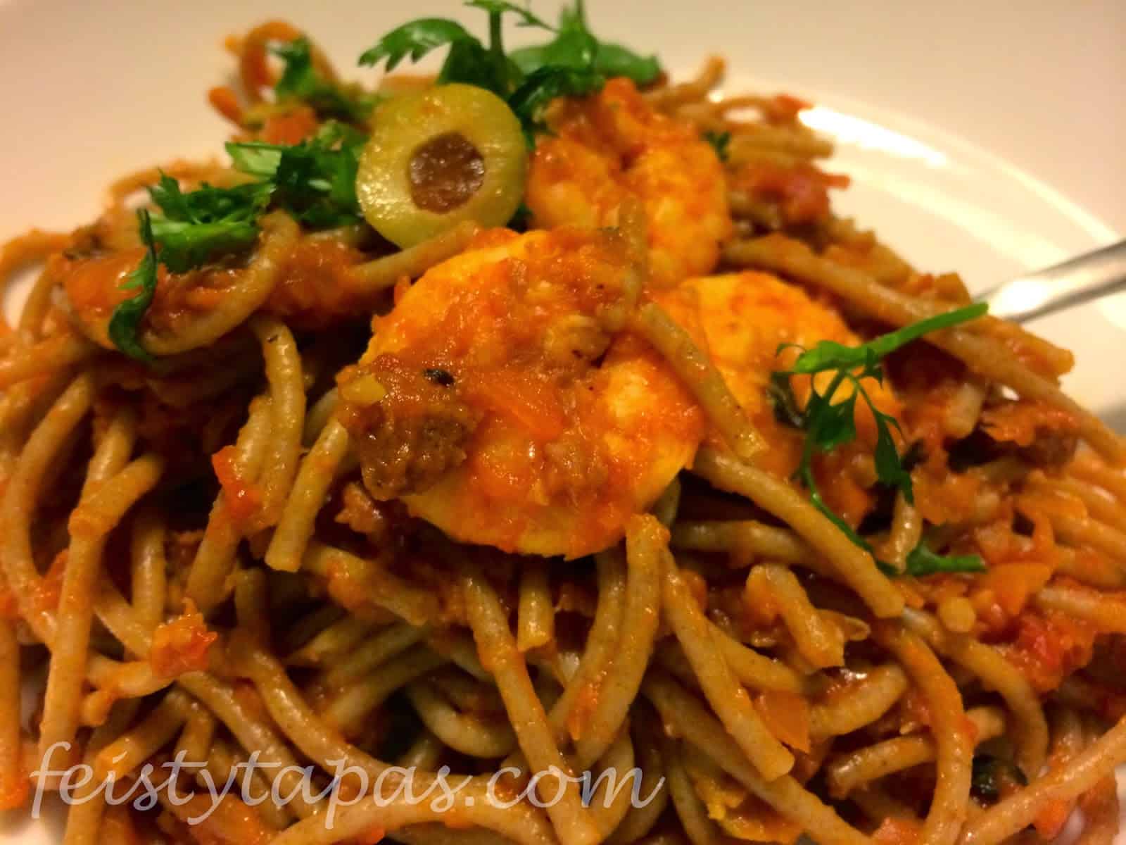 Thermomix Lemony Chorizo and Prawn Pasta / Pasta al limón con chorizo y langostinos