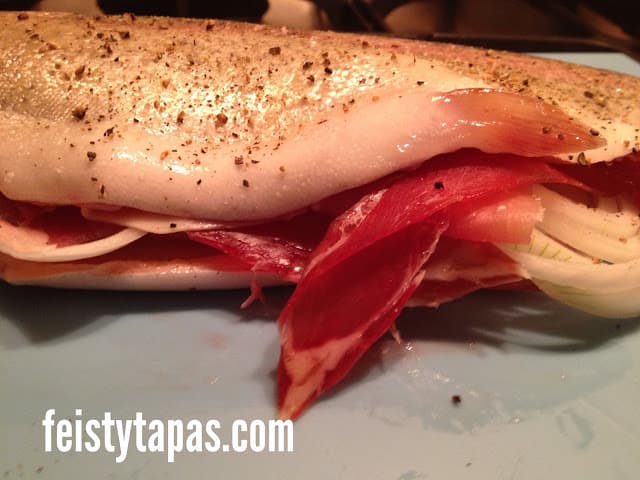 trucha con jamón serrano en varoma