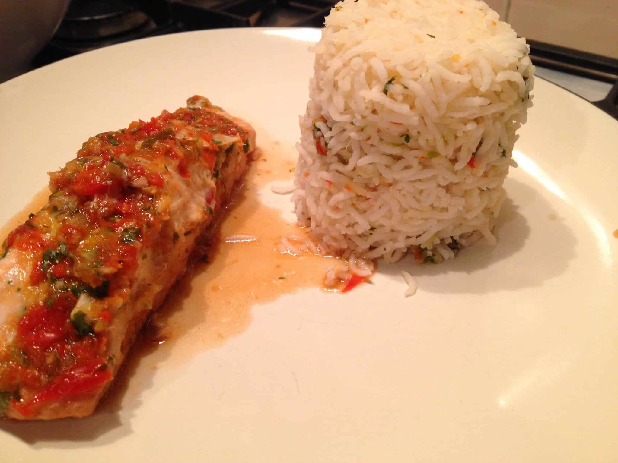 Thermomix Coriander and chilli steamed salmon