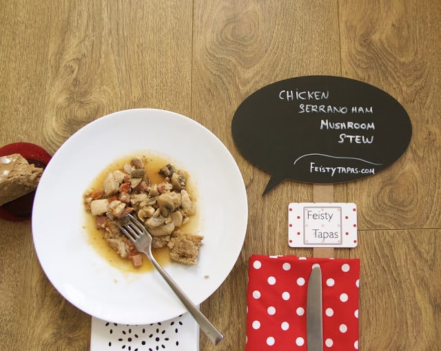 Chicken, serrano ham, mushroom stew - Pressure cooker, Instant Pot or conventional cooking Chicken, serrano ham, mushroom stew - Pressure cooker, Instant Pot or conventional cooking