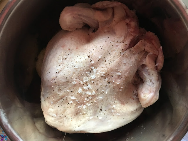 Instant Pot Pressure Cooker Lemony Whole Chicken by Feisty Tapas - chicken in place ready to pressure cook