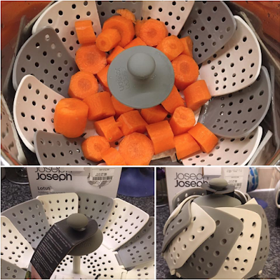 Photo of a collapsible steaming basket that works inside the Instant Pot, pressure cooker or ninja foodi