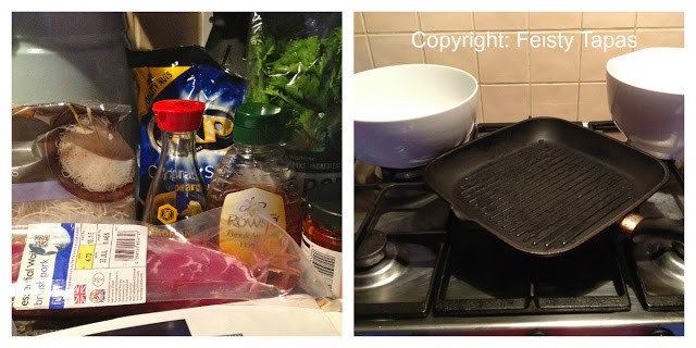 Noodle salad with pork: pork, rice noodles, coriander, soy sauce, honey, peanuts, lime Noodle salad with pork: pork, rice noodles, coriander, soy sauce, honey, peanuts, lime