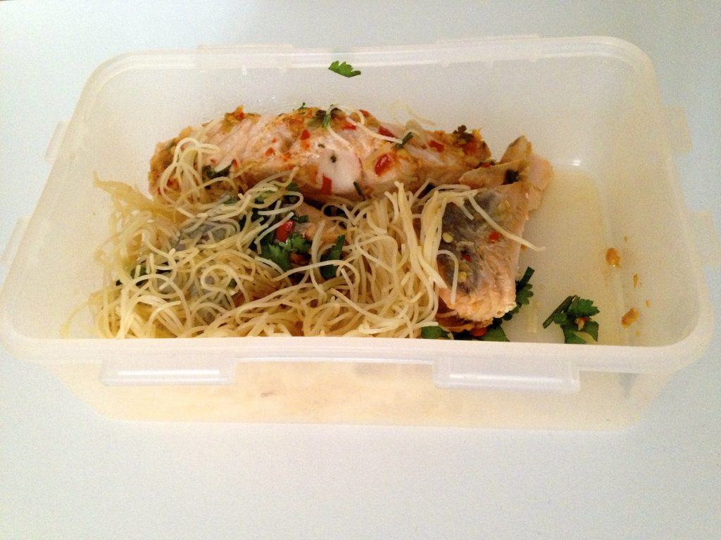 Thermomix Coriander and Chilli Steamed Salmon leftovers