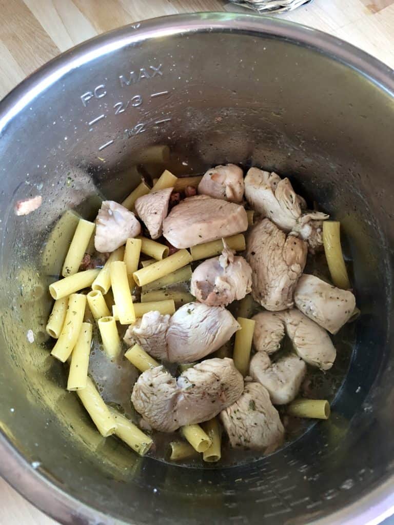 Photo of the ingredients after sautéing and before closing the lid to pressure cook