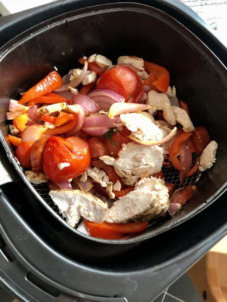 Air Fryer Roasted Vegetables with Leftover Chicken recipe by Feisty Tapas