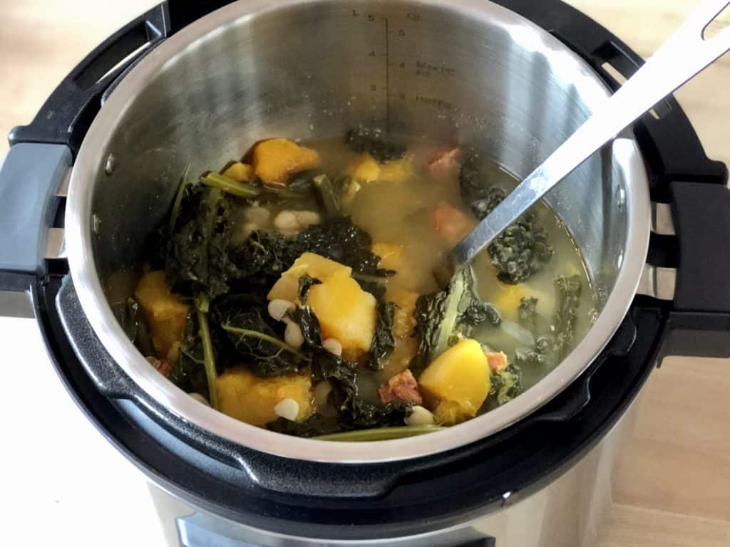 Instant Pot Cavolo Nero Soup recipe by Feisty Tapas - Soup just finished in the Instant Pot Duo Evo Plus