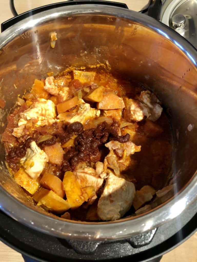 Photo of Instant Pot Turkey Stew recipe by Feisty Tapas - lid just open and before stirring it all