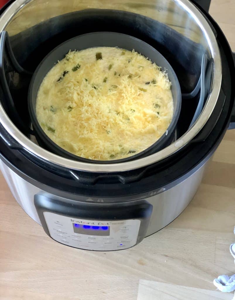 Photo of the Instant Pot Crustless Quiche just cooked and before browning the top