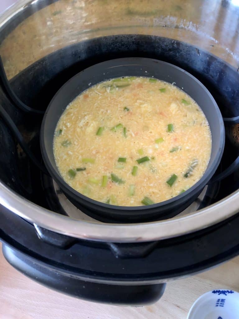 Instant Pot silicone cake pan and long-handled trivet with the crustless quiche