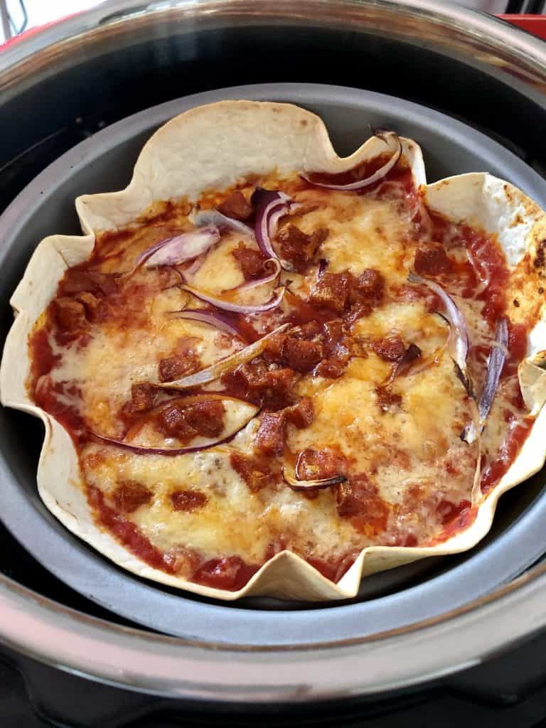 Instant Pot Duo Crisp Air Fryer Lid Chorizo and Red Onion Tortilla Pizza
