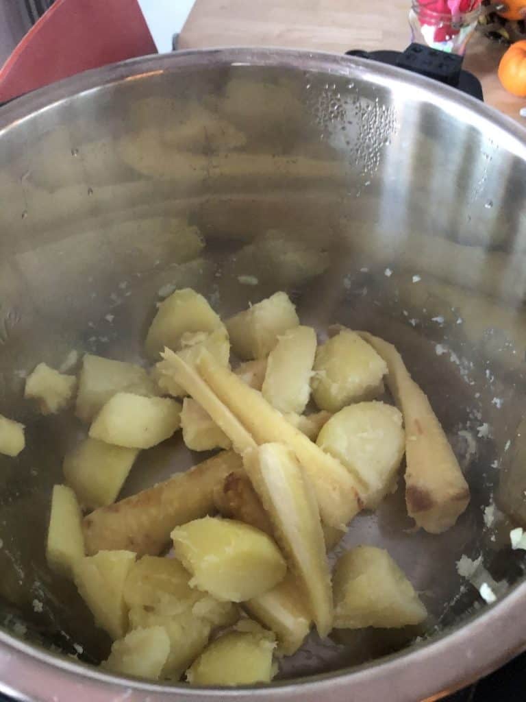 How to pressure cook parsnips in the Instant Pot Duo Crisp - parsnip and potatoes pressure steamed and roasted at the same time.jpg