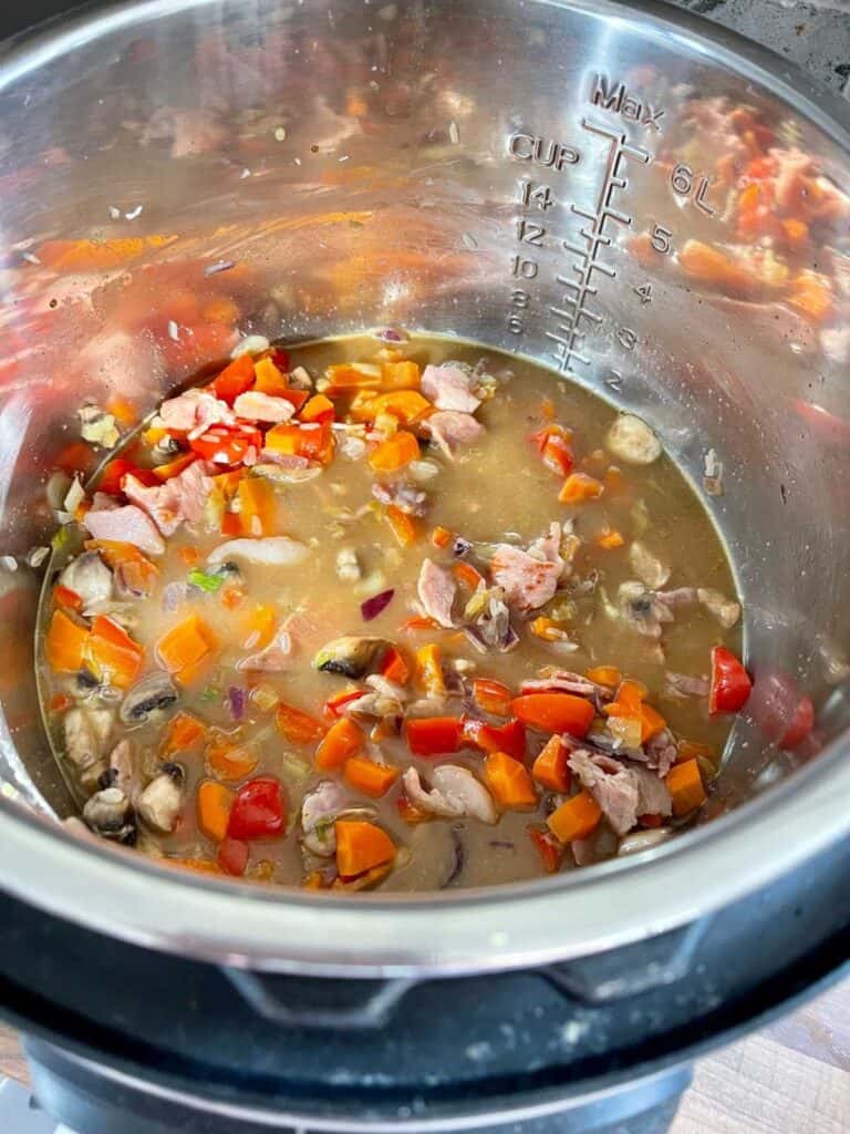 2. Pressure Cooker Egg Fried Rice-ish - rice and all ingredients including the water in the stainless steel inner pot
