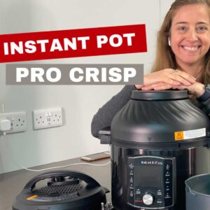 Photo of Maria from Feisty Tapas behind an Instant Pot Pro Crisp