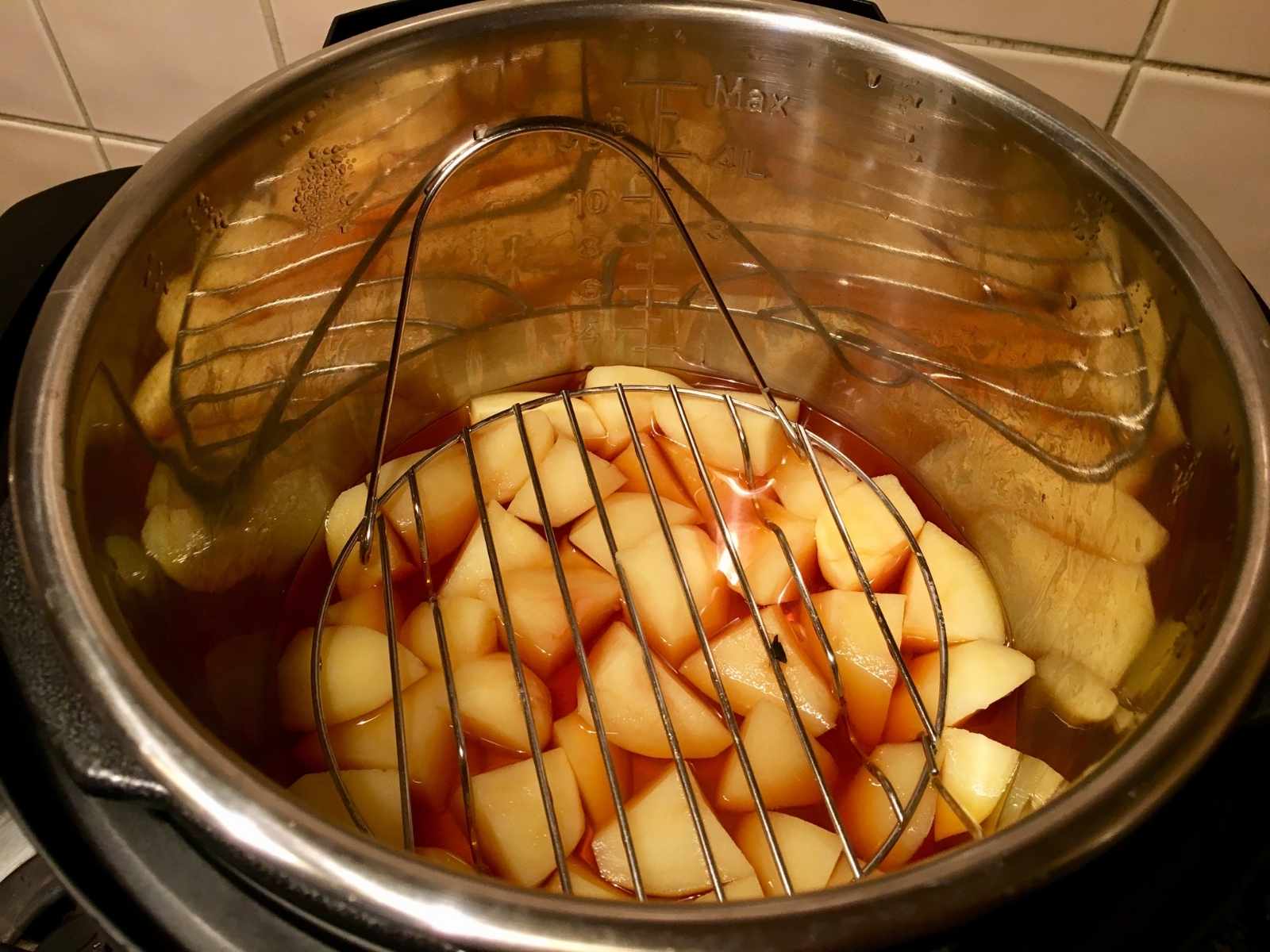 Photo of the potatoes after pressure cooking and after removing the chard layer