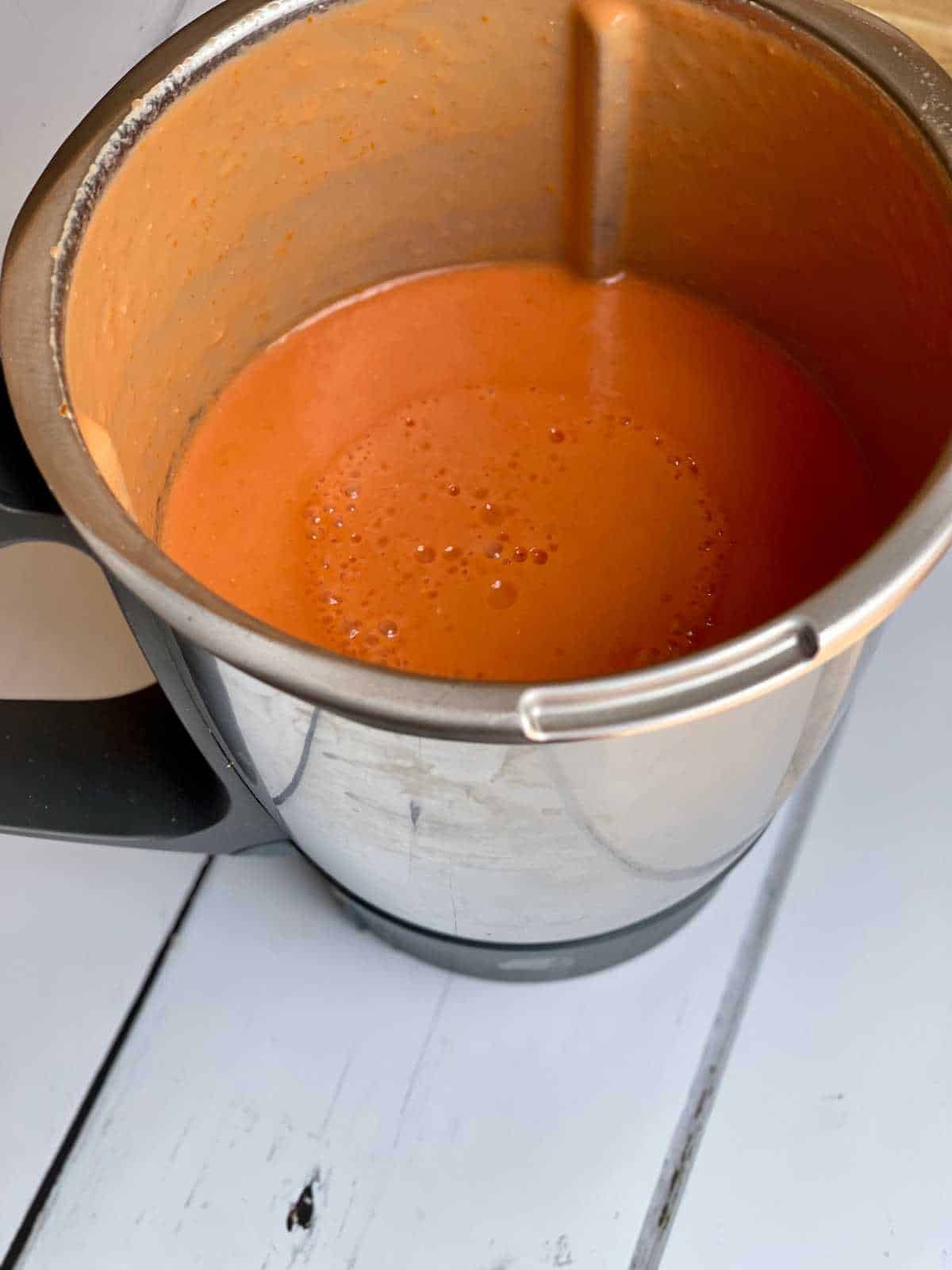 Photo of the Thermomix bowl after the ingredients have been blitzed up (step 2)