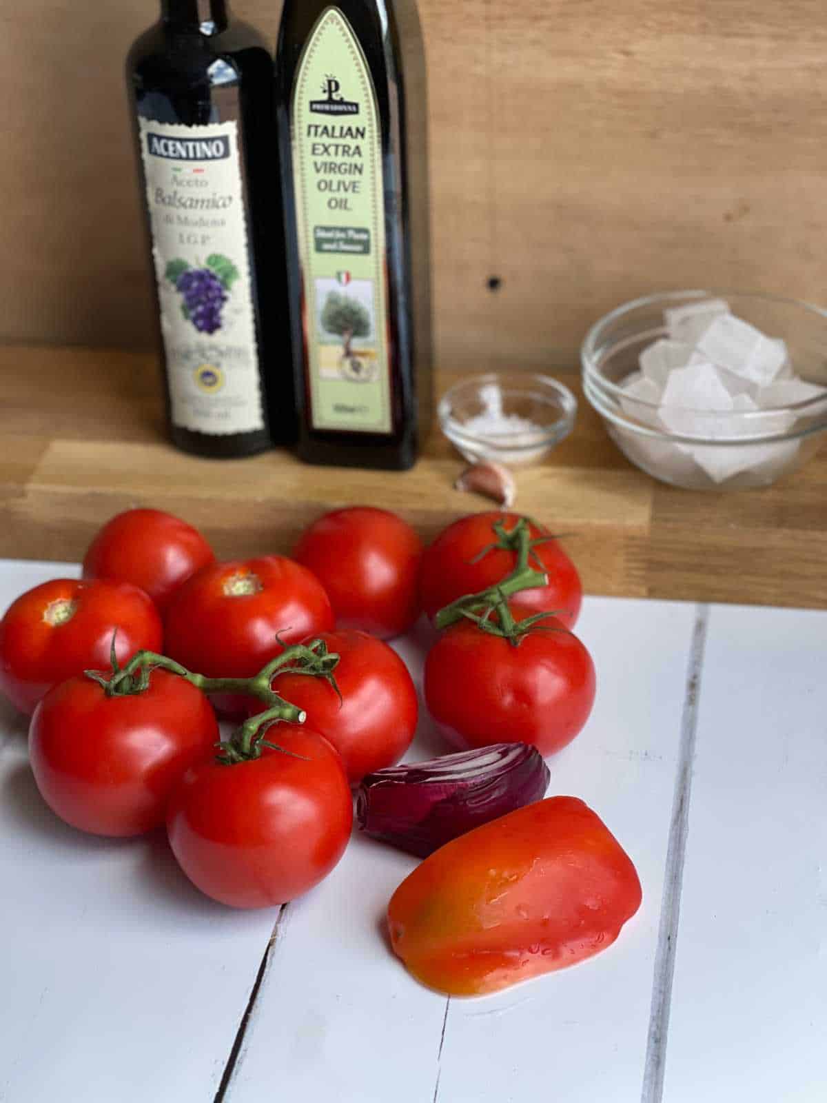 Photo of all the ingredients ready to blitz together into a delicious, chilled gazpacho