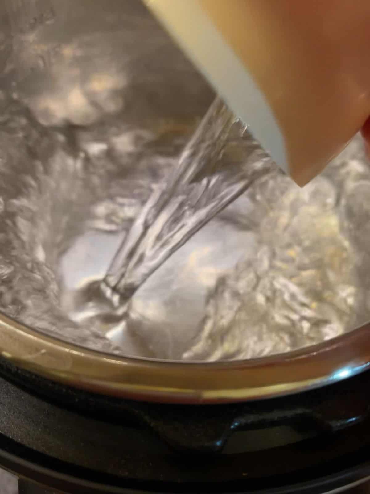 Photo of water being added to the inner pot of an Instant Pot Duo