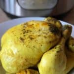 A delicious pressure cooked Zero Minute Chicken with an Instant Pot Duo in the background
